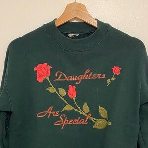 Vintage Sweatshirt with Red Rose Embroidery Print